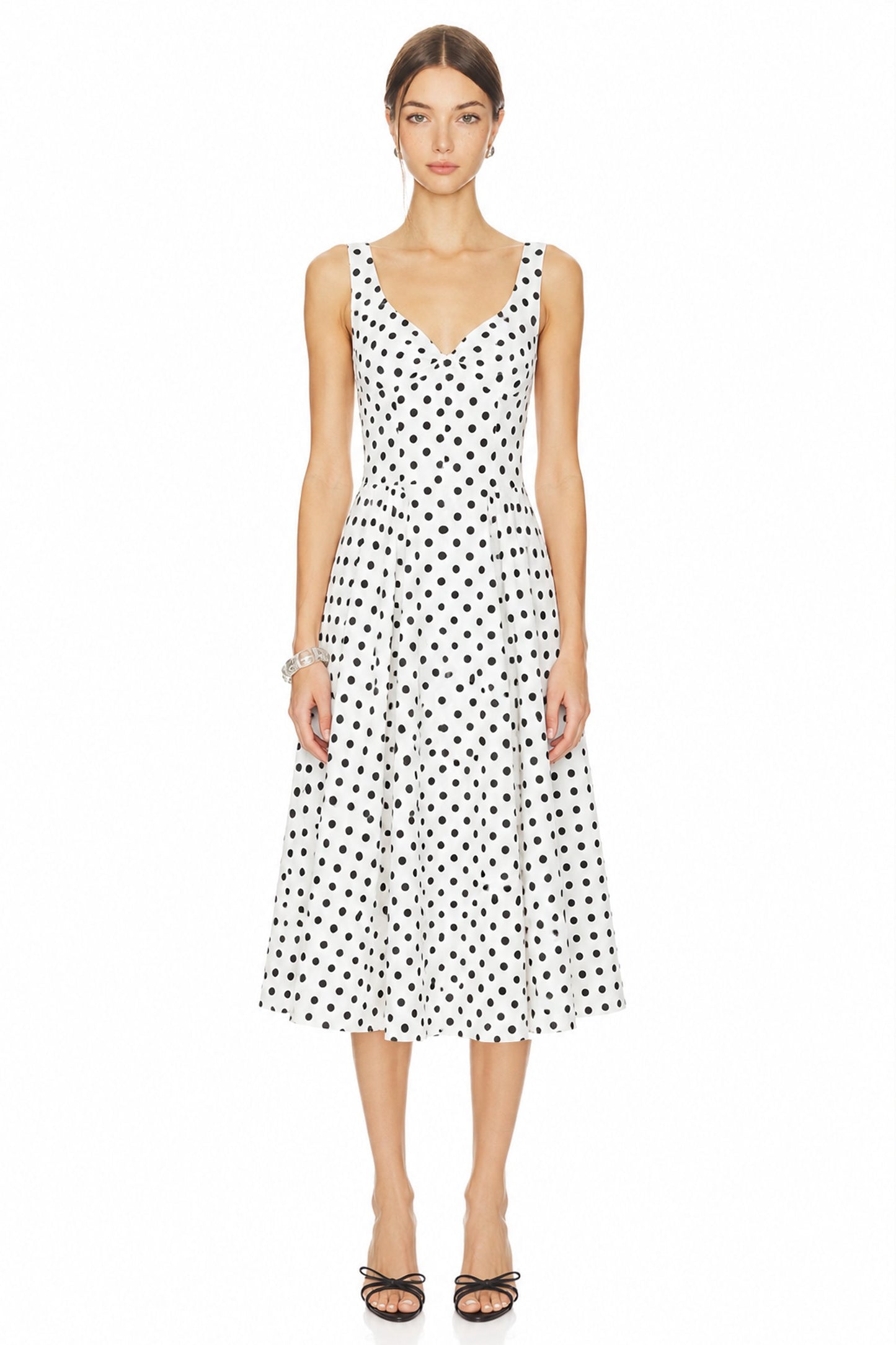 Sunzel Womens Polka Dot Midi Dress V Neck Sleeveless Fit and Flare Dress, Summer Wedding Guest Vacation Party Dress