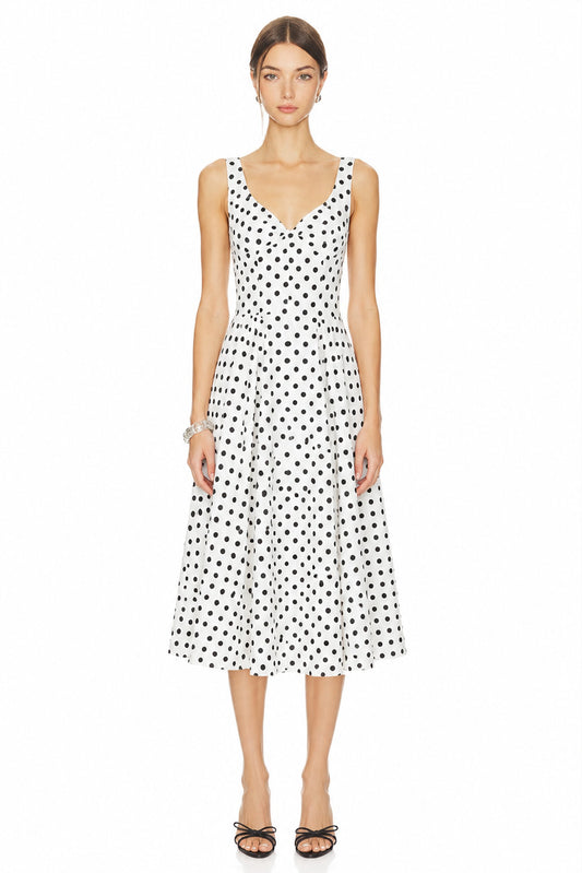 Sunzel Womens Polka Dot Midi Dress V Neck Sleeveless Fit and Flare Dress, Summer Wedding Guest Vacation Party Dress