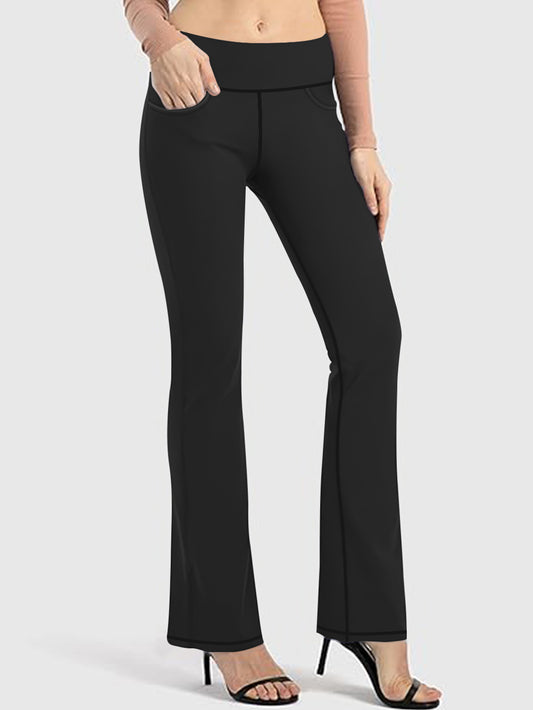 Sunzel High-Waisted Yoga Bootcut Pants with Side Pocket Stretchy Women's Workout Leggings Comfortable Flexible for Gym Running