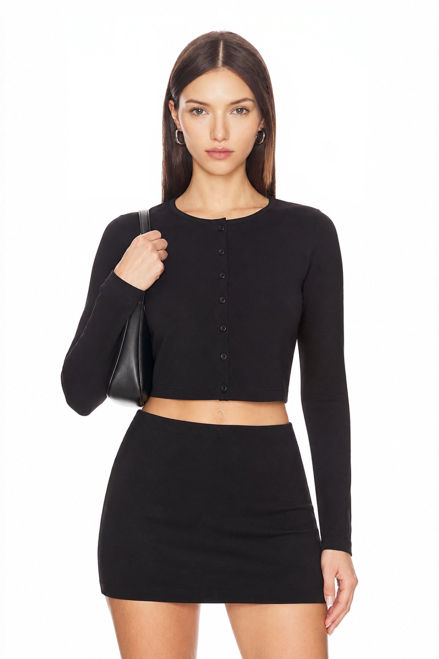 Sunzel Womens Button Down Crop Cardigan Long Sleeve Fitted Top, Crew Neck Cropped Shirt Spring Summer Going Out Layering Top