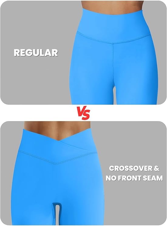 Sunzel No Front Seam Crossover Flare Leggings for Women Hidden Butt Lifting Scrunch Tummy Control Mini Flared Yoga Pants