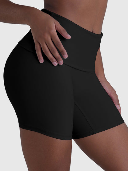 Sunzel Fold Over Biker Shorts Women High Waisted No Front Seam Tummy Control Compression Workout Athletic Gym Yoga Shorts