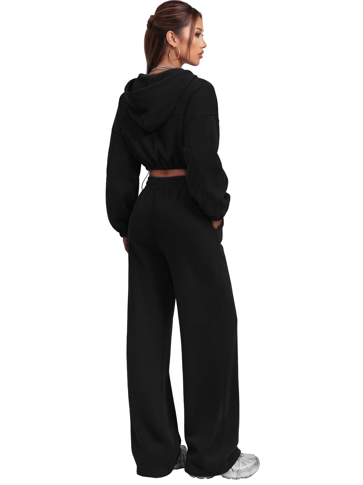Sunzel Women's Two Piece Sweat Set Cropped Zip-Up Hoodie and Wide-Leg Pants