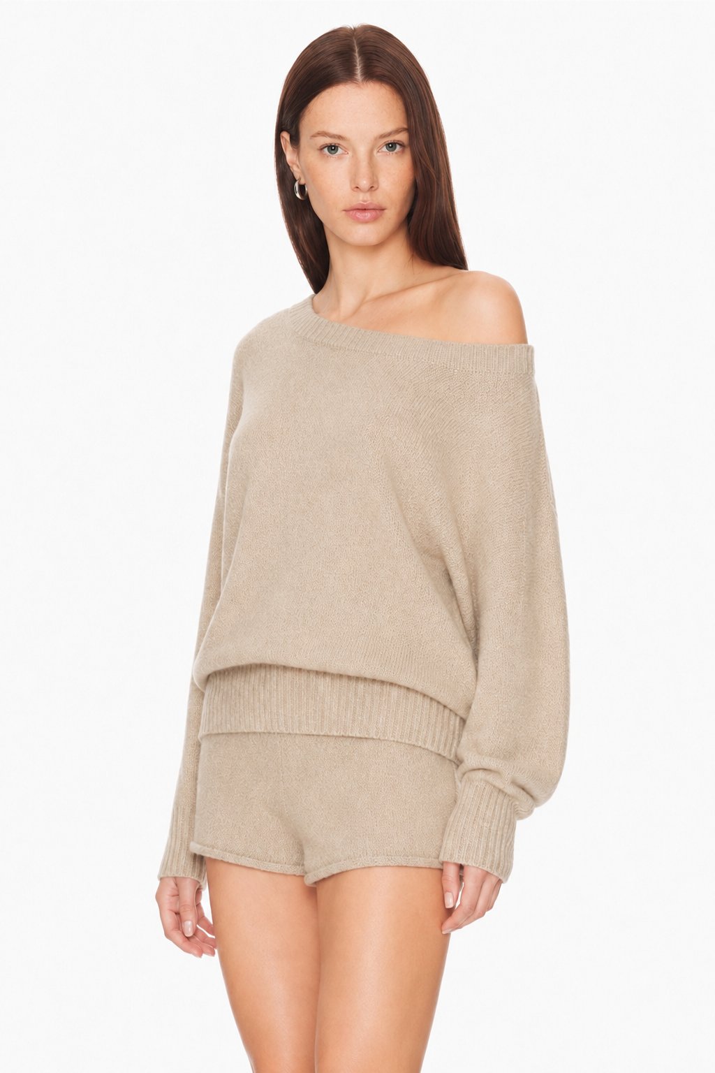 Sunzel Womens Two Piece Knit Lounge Set Off Shoulder Sweater Top and Shorts Fall Winter Outfit