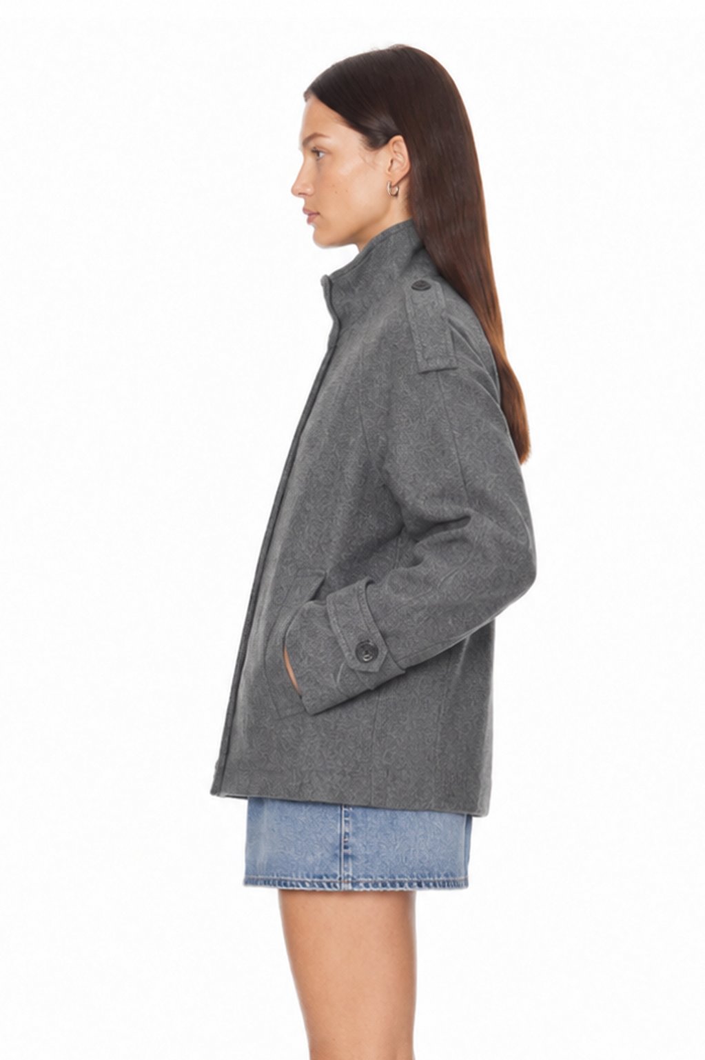 Sunzel Womens Gray Wool Look Jacket Stand Collar Short Coat, Single Breasted Long Sleeve Winter Outerwear with Pockets, Dressy Casual Fall Jacket