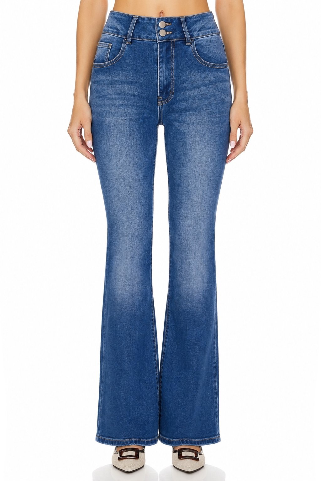 Sunzel Womens Vintage Flare Jeans High Waisted Denim Pants, Button Fly Stretch Bell Bottom Jeans with Pockets