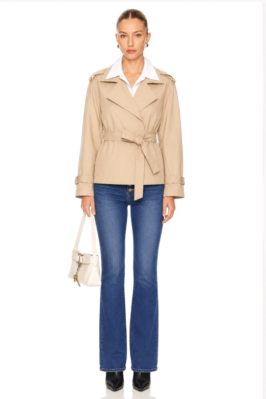 Sunzel Womens Beige Short Trench Coat Belted Lapel Button Front Fall Jacket with Pockets