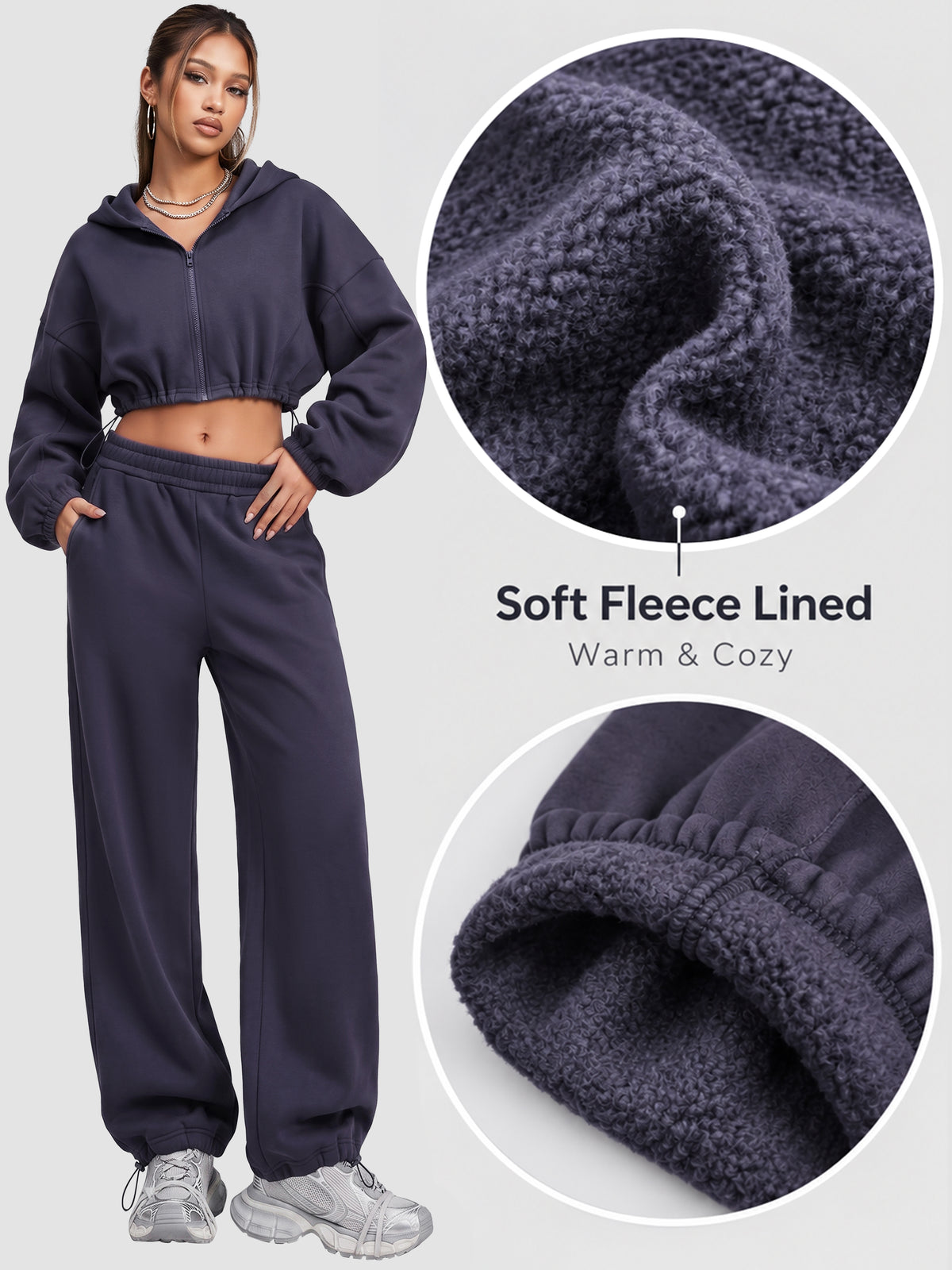 Sunzel Women's Two Piece Sweat Set Cropped Zip-Up Hoodie and Wide-Leg Pants