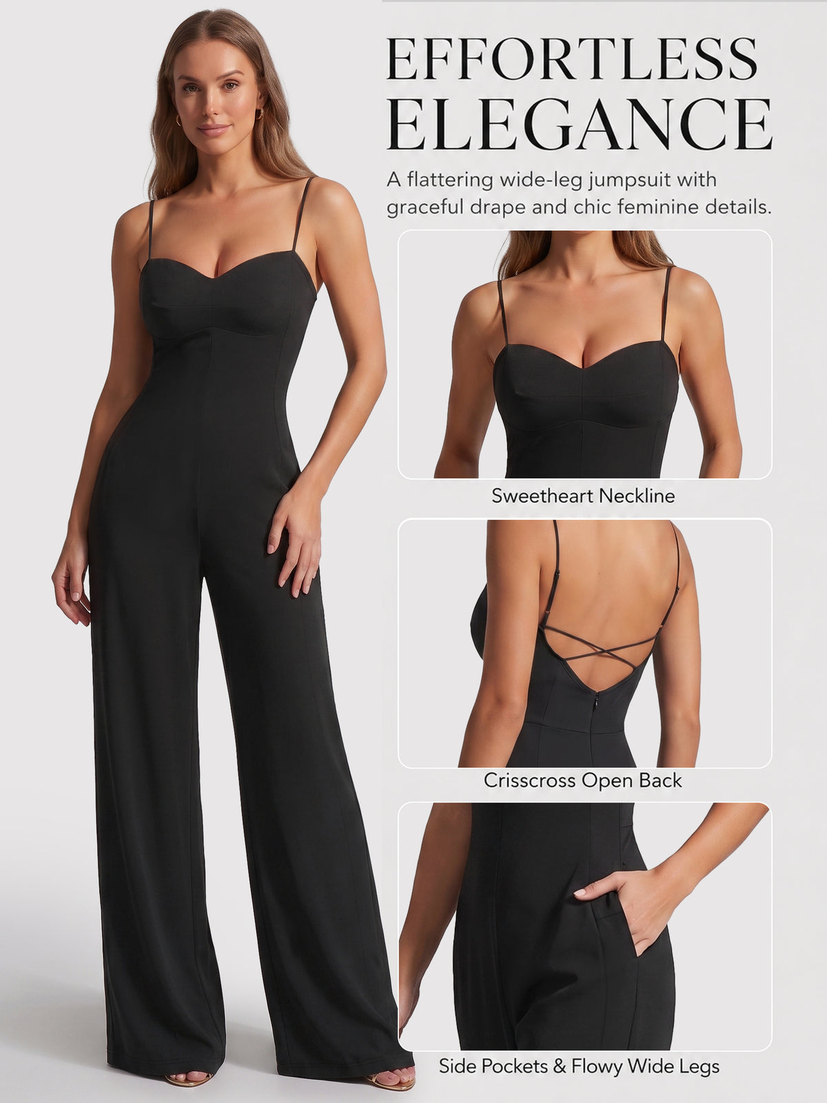 Sunzel Women's Dressy Casual Wide Leg Jumpsuit Open Back One Piece Outfit
