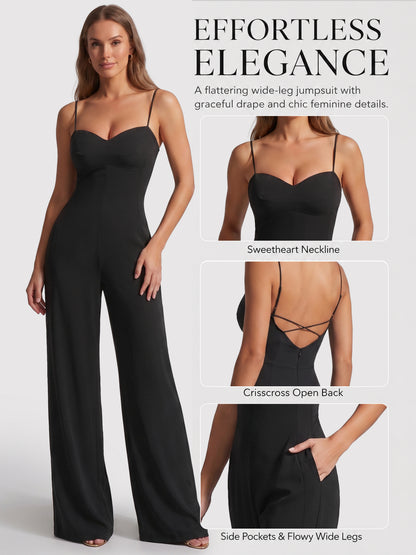 Sunzel Women's Dressy Casual Wide Leg Jumpsuit Open Back One Piece Outfit