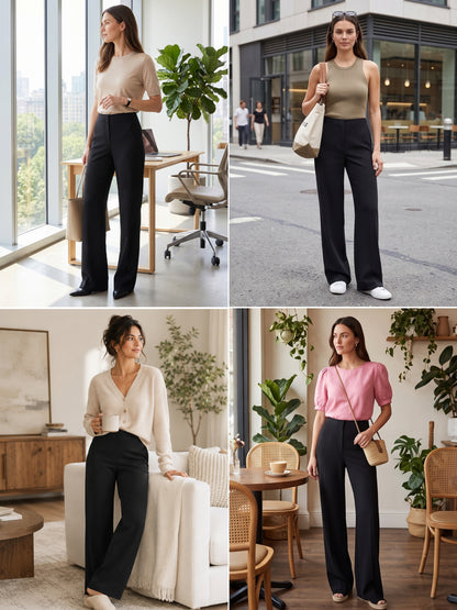Sunzel Women's Mid Rise Wide Leg Dress Pants Stretchy Office Work Trousers