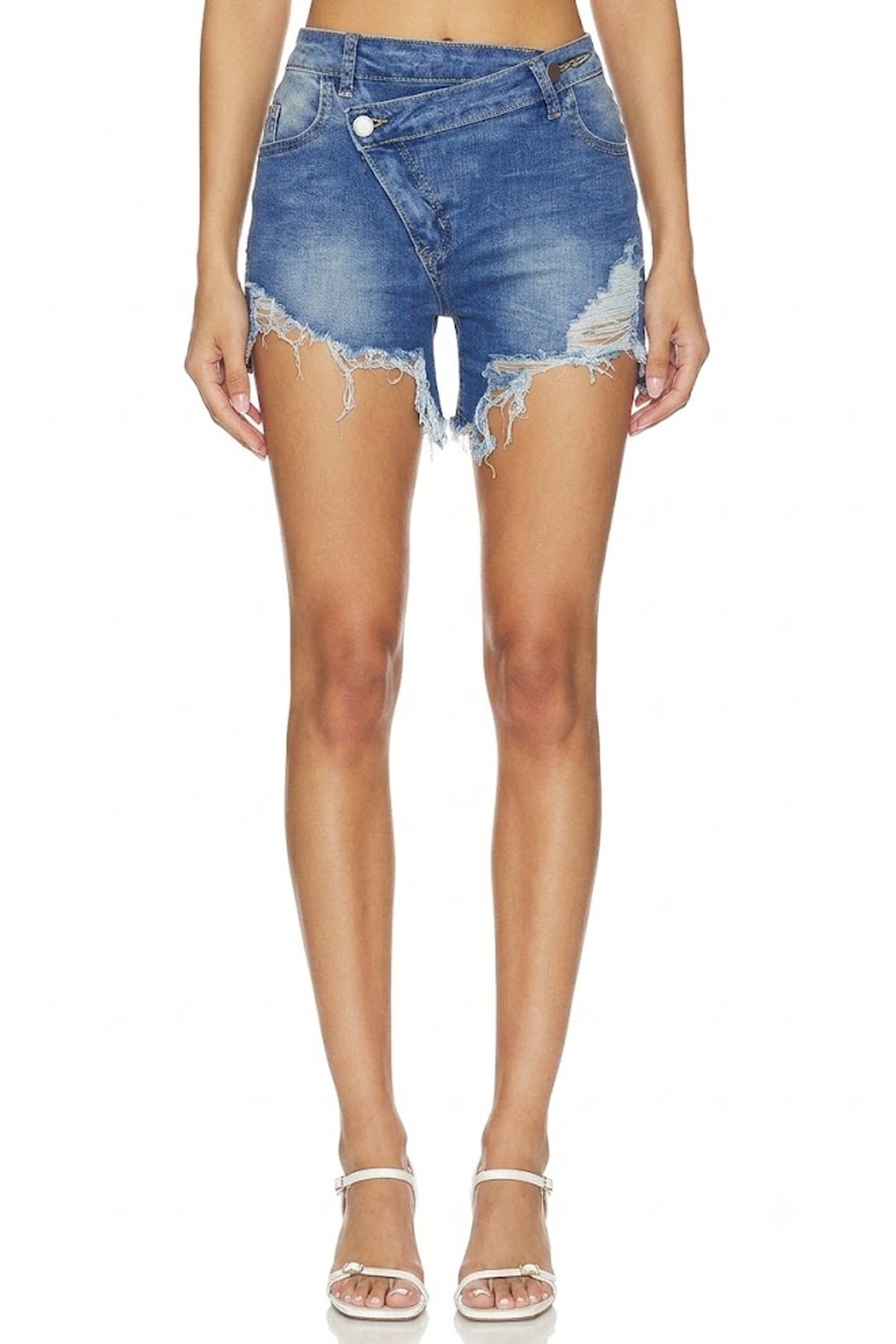 Sunzel Womens Crossover Denim Shorts High Waisted Jean Shorts, Ripped Distressed Raw Hem Summer Casual Shorts with Pockets
