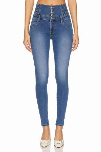 Sunzel Women's High Waisted Skinny Jeans Button Fly Stretch Denim Pants, Tummy Control Slim Fit Jeggings, Butt Lifting Back Seam, Ankle Length Jeans with Pockets