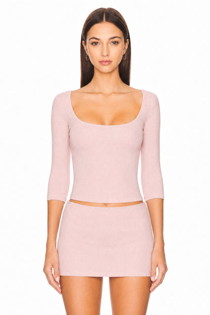 Sunzel Womens Scoop Neck Crop Top 3/4 Sleeve Fitted Shirt, Ribbed Slim Basic Tee Spring Summer Going Out Top