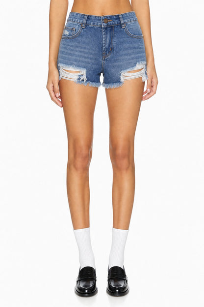 Sunzel Women's High Waisted Denim Shorts Ripped Distressed Jean Shorts, Frayed Raw Hem Cutoff Shorts with Pockets, Summer Casual Shorts