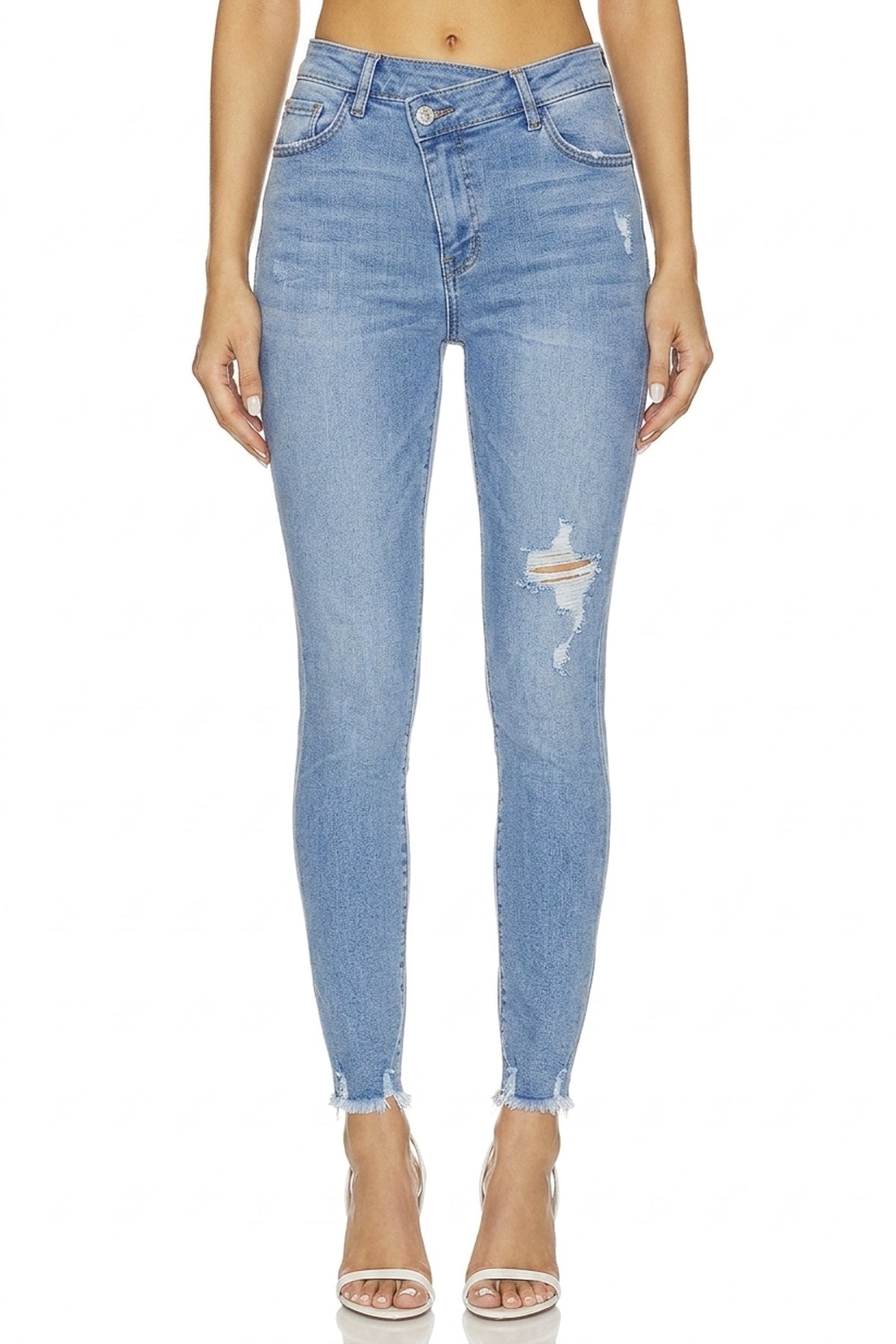 Sunzel Womens Crossover Skinny Jeans Stretch Denim Pants, Ripped Ankle Jeans Light Wash High Waist Casual Going Out Denim