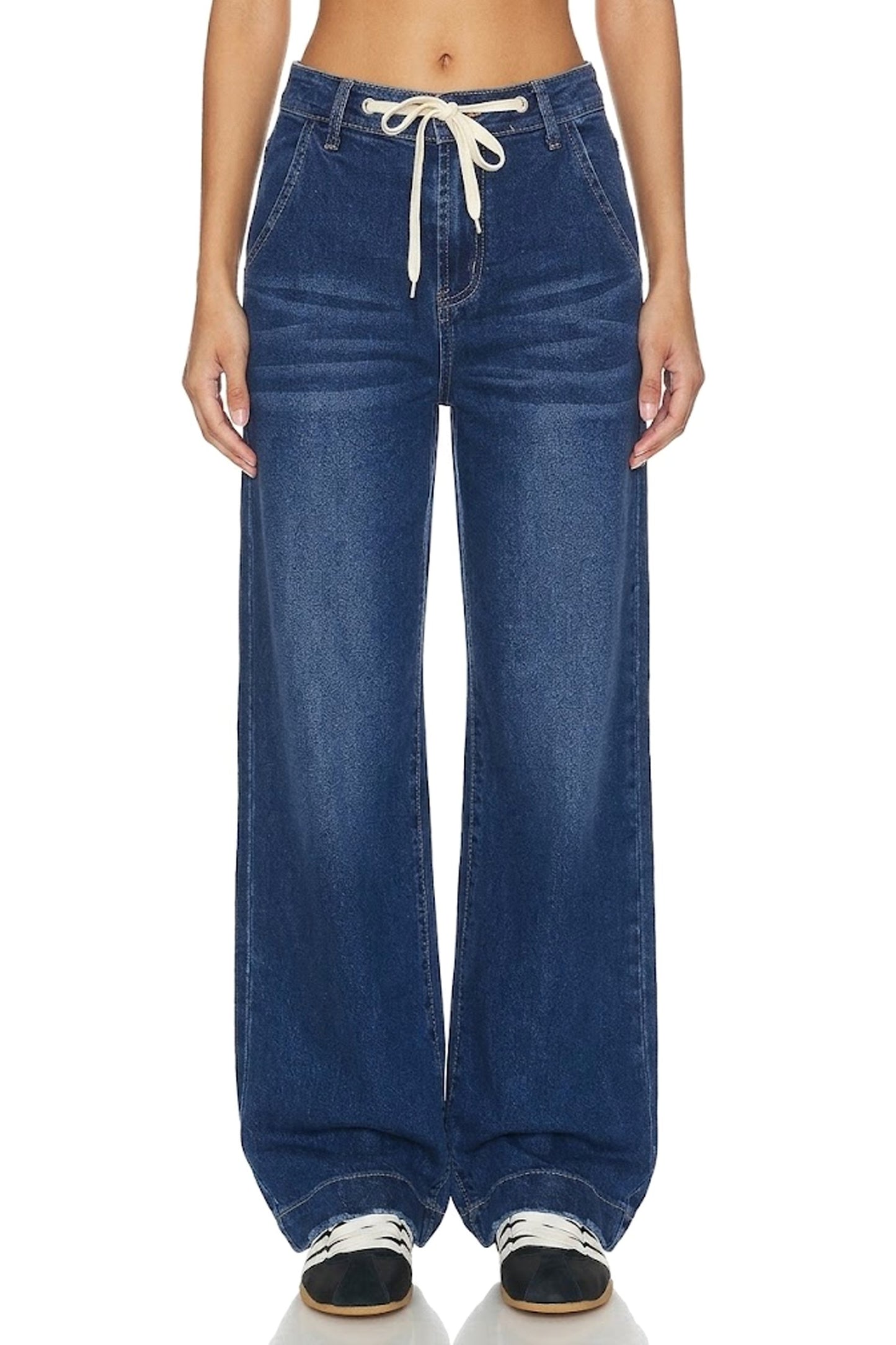 Sunzel Women's High Waisted Wide Leg Jeans Tie Waist Denim Pants, Relaxed Straight Leg Jeans with Pockets, Casual Loose Fit Jeans