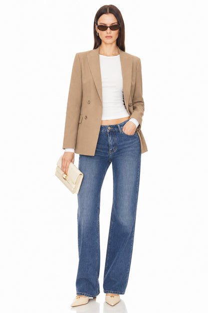 Sunzel Womens Camel Double Breasted Blazer Jacket Slim Fit Lapel Long Sleeve Office Work Coat