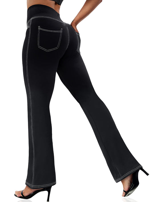 Sunzel Women's High-Waisted Flare Pants Stretchy Polyester Spandex Blend Comfort Fit Elastic Waist 30"Inseam S-5XL
