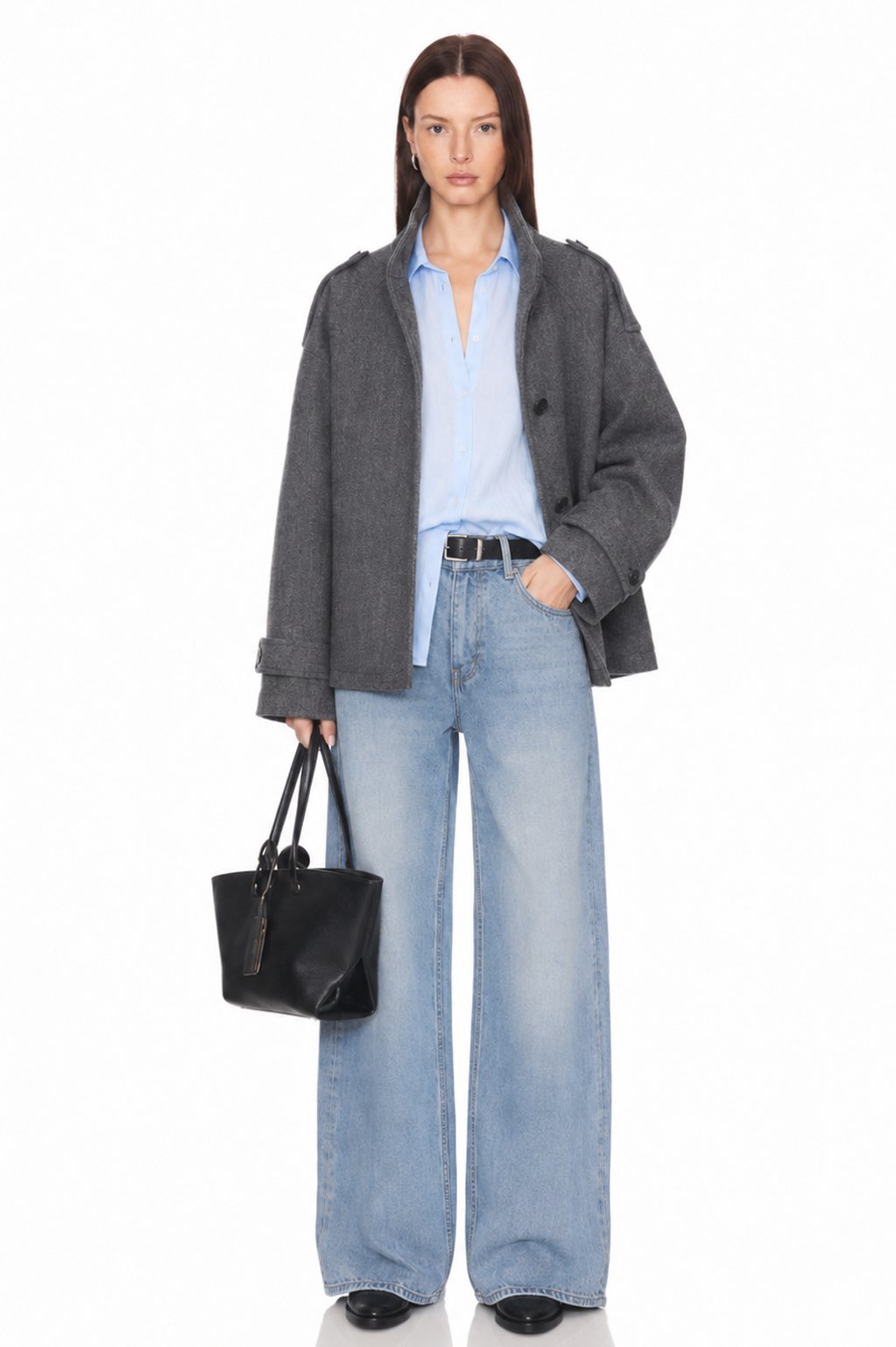 Sunzel Womens Gray Wool Look Jacket Stand Collar Short Coat, Single Breasted Long Sleeve Winter Outerwear with Pockets, Dressy Casual Fall Jacket