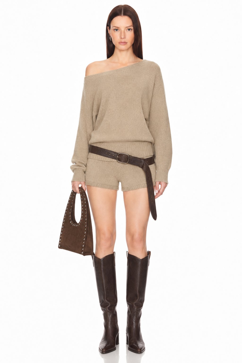 Sunzel Womens Two Piece Knit Lounge Set Off Shoulder Sweater Top and Shorts Fall Winter Outfit