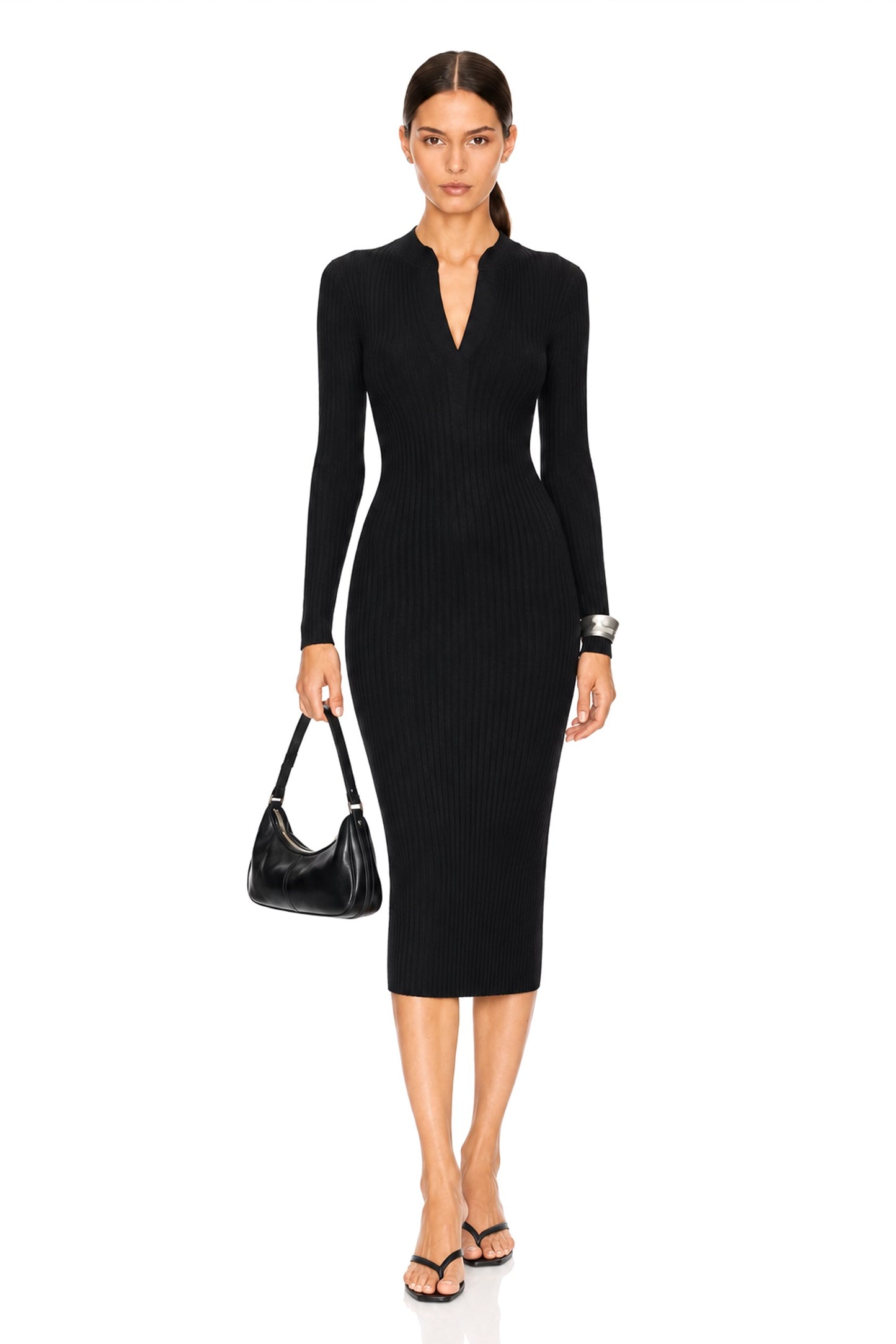 Sunzel Women's Ribbed Sweater Dress Long Sleeve Bodycon Midi Dress, Mock Neck V Cut Knit Dress for Fall Winter Going Out