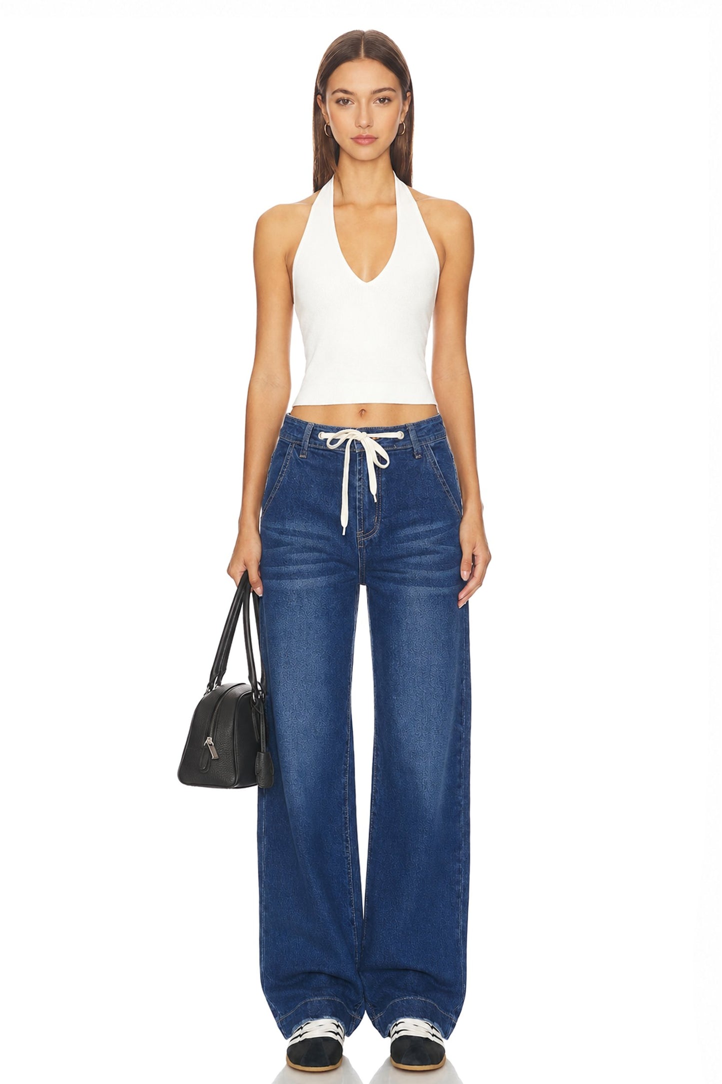 Sunzel Women's High Waisted Wide Leg Jeans Tie Waist Denim Pants, Relaxed Straight Leg Jeans with Pockets, Casual Loose Fit Jeans
