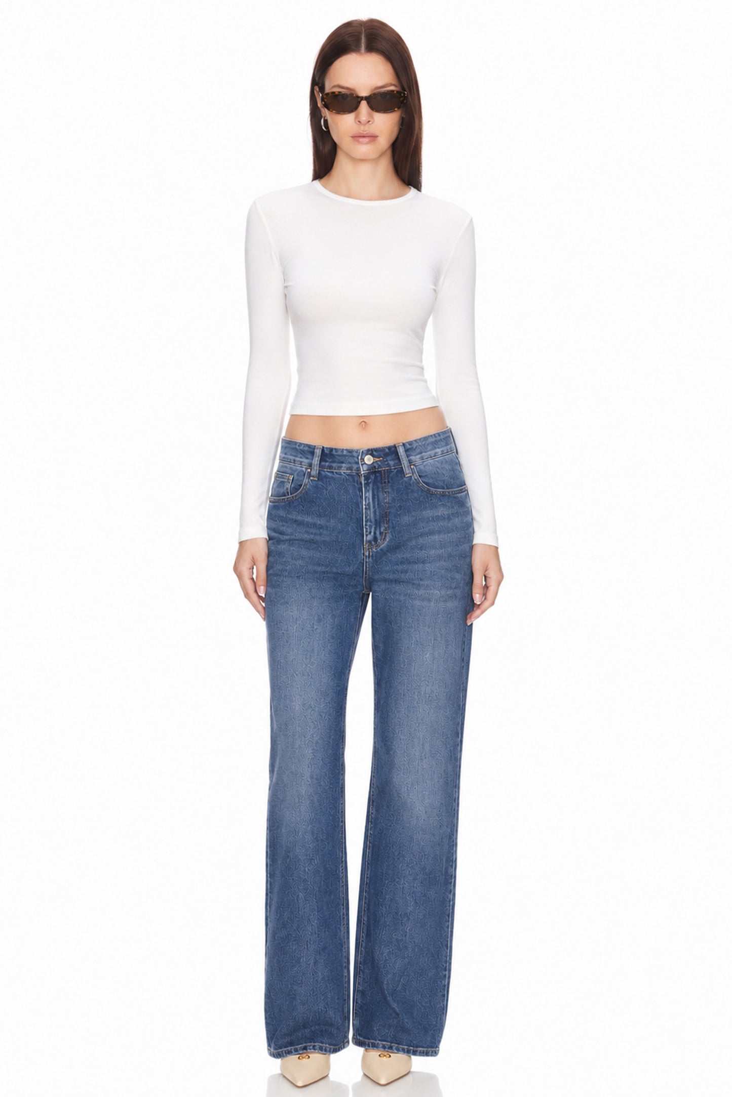 Sunzel Women's Mid Rise Wide Leg Jeans Denim Pants, Clean Wash Loose Straight Leg Jeans with Pockets, Casual Vintage Full Length Jeans