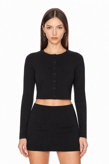 Sunzel Womens Button Down Crop Cardigan Long Sleeve Fitted Top, Crew Neck Cropped Shirt Spring Summer Going Out Layering Top