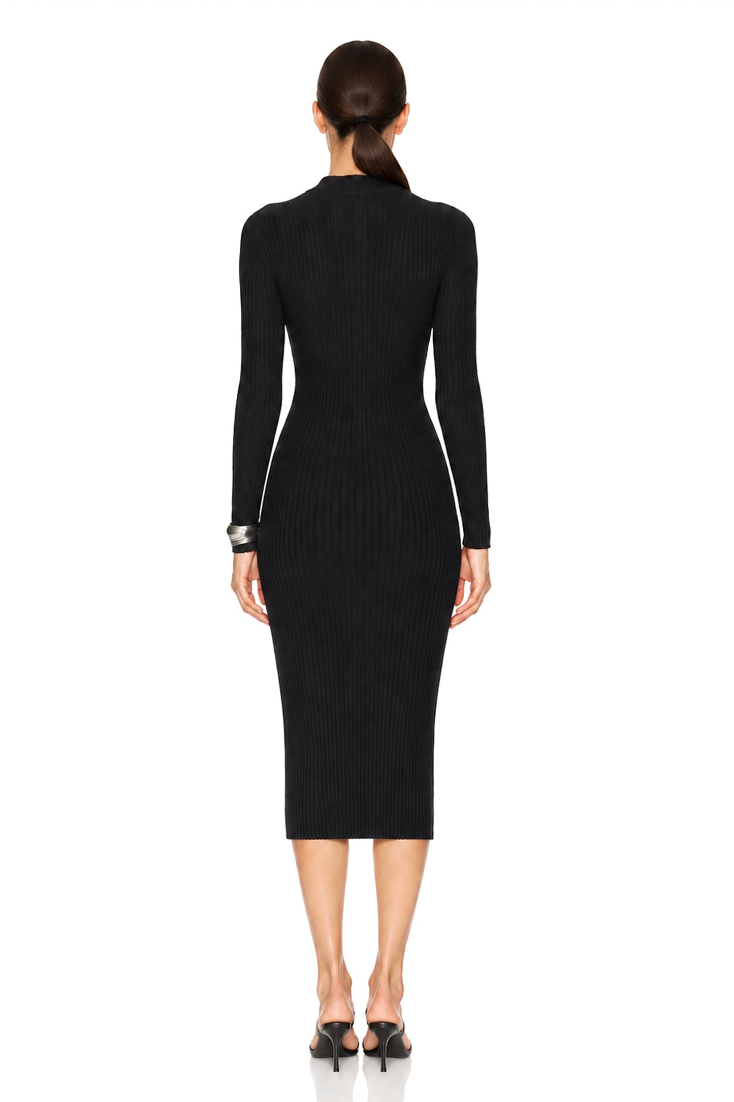 Sunzel Women's Ribbed Sweater Dress Long Sleeve Bodycon Midi Dress, Mock Neck V Cut Knit Dress for Fall Winter Going Out