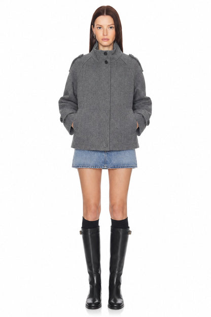 Sunzel Womens Gray Wool Look Jacket Stand Collar Short Coat, Single Breasted Long Sleeve Winter Outerwear with Pockets, Dressy Casual Fall Jacket