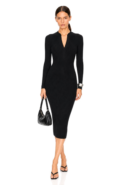 Sunzel Women's Ribbed Sweater Dress Long Sleeve Bodycon Midi Dress, Mock Neck V Cut Knit Dress for Fall Winter Going Out
