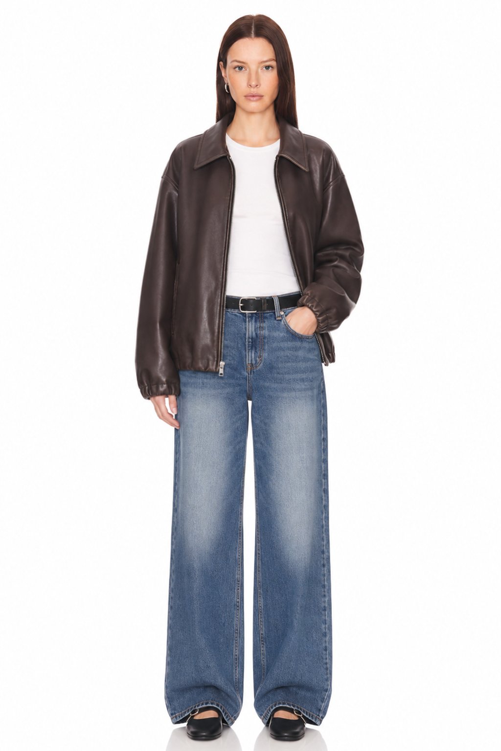 Sunzel Womens Faux Leather Jacket Oversized Zip Up Bomber Style Fall Coat, Casual Long Sleeve Flight Jacket with Pockets