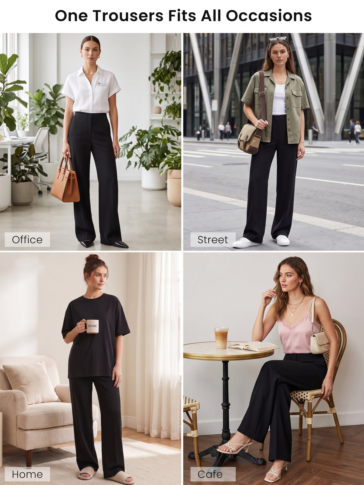 Sunzel Women's Mid Rise Wide Leg Dress Pants Stretchy Office Work Trousers