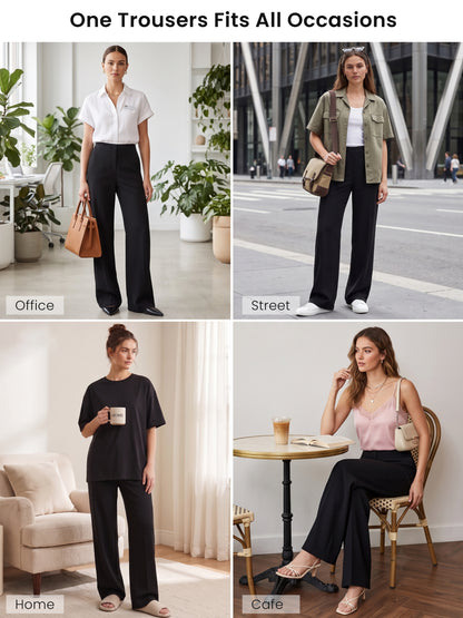 Sunzel Women's Mid Rise Wide Leg Dress Pants Stretchy Office Work Trousers
