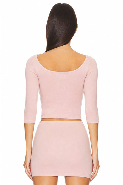 Sunzel Womens Scoop Neck Crop Top 3/4 Sleeve Fitted Shirt, Ribbed Slim Basic Tee Spring Summer Going Out Top
