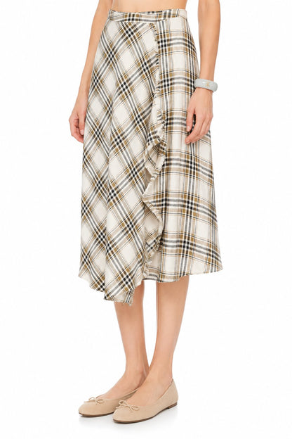 Sunzel Women's Plaid Midi Skirt High Waisted A Line Skirt, Asymmetrical Wrap Front Flowy Fall Casual Going Out Skirt