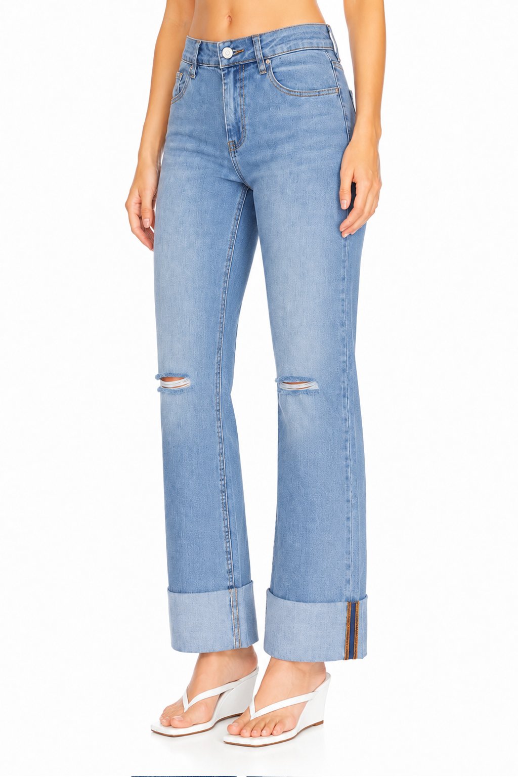 Sunzel Womens Cuffed Straight Leg Jeans High Waisted Distressed Denim Pants, Rolled Hem Casual Jean Pants with Pockets