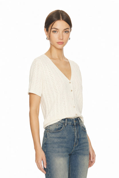 Sunzel Womens Short Sleeve Knit Cardigan Openwork Button Down Summer Sweater Top Lightweight V Neck