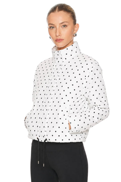 Sunzel Womens Polka Dot Jacket White Stand Collar Drawstring Hem, Lightweight Short Spring Fall Outerwear Long Sleeve Casual Coat