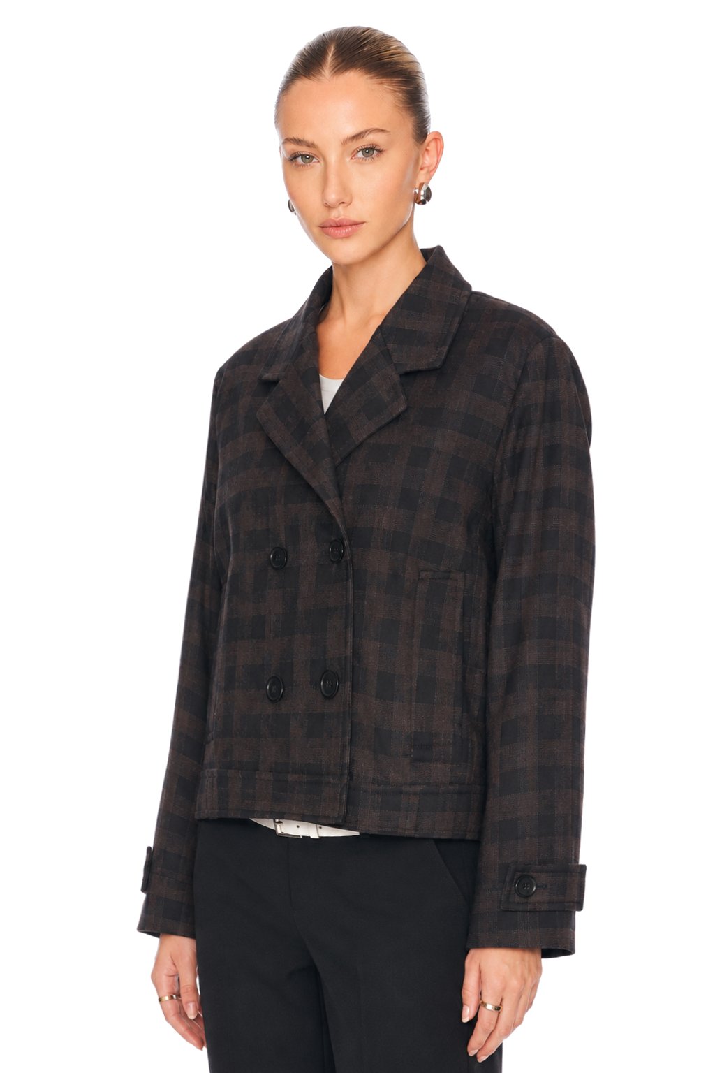 Sunzel Womens Plaid Blazer Jacket Cropped Double Breasted Coat, Wool Like Short Fall Winter Outerwear with Pockets