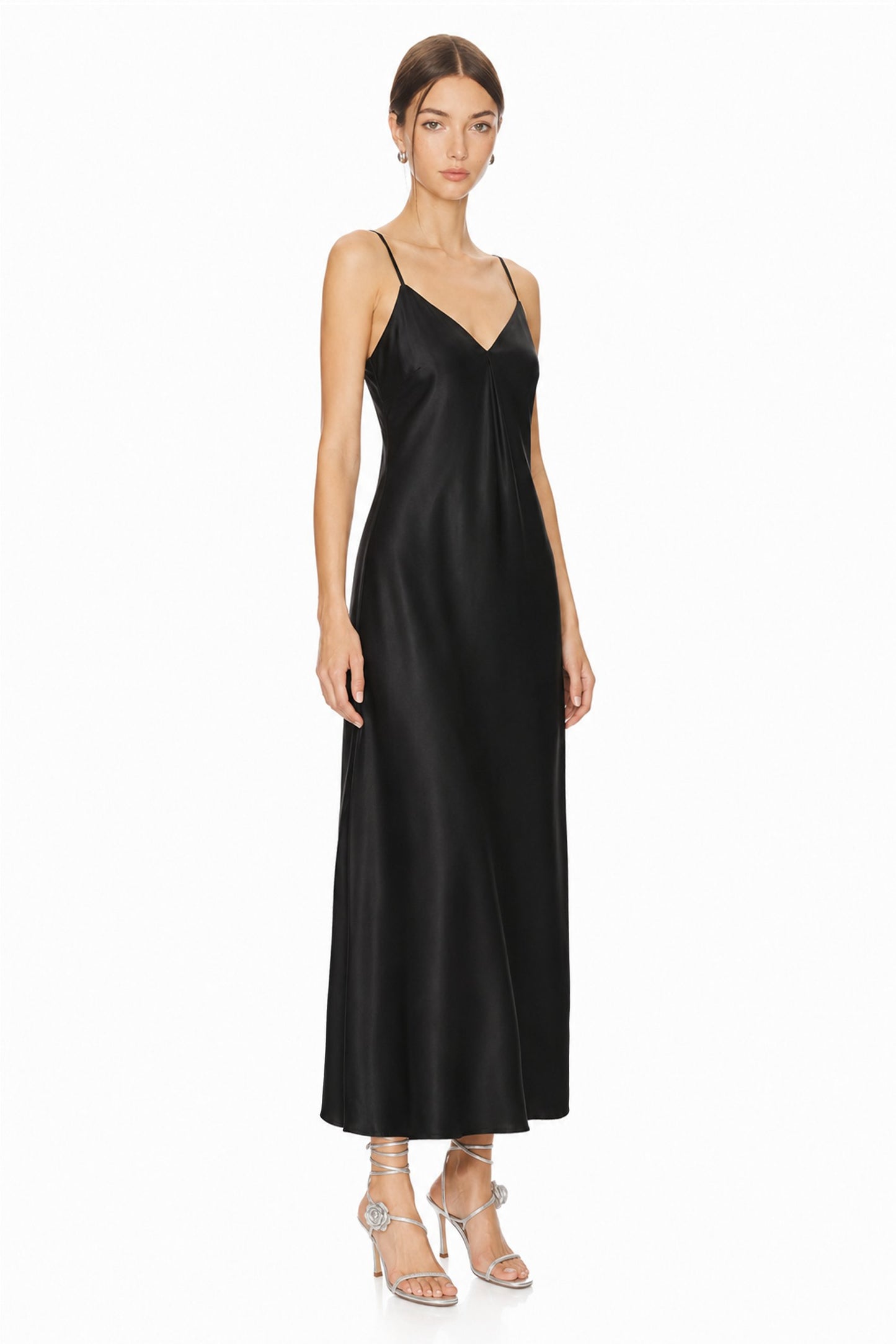 Sunzel Womens Satin Slip Dress Spaghetti Strap V Neck Backless Maxi Dress for Wedding Guest Cocktail Party Summer Formal Evening