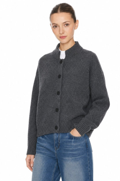 Sunzel Womens Sweater Coat Stand Collar Button Down Knit Cardigan Long Sleeve Ribbed Trim Fall Winter Casual Jacket