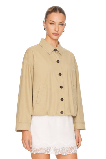 Sunzel Womens Button Down Jacket Beige Khaki Short Fall Coat, Collared Lightweight Casual Outerwear Long Sleeve with Side Pockets