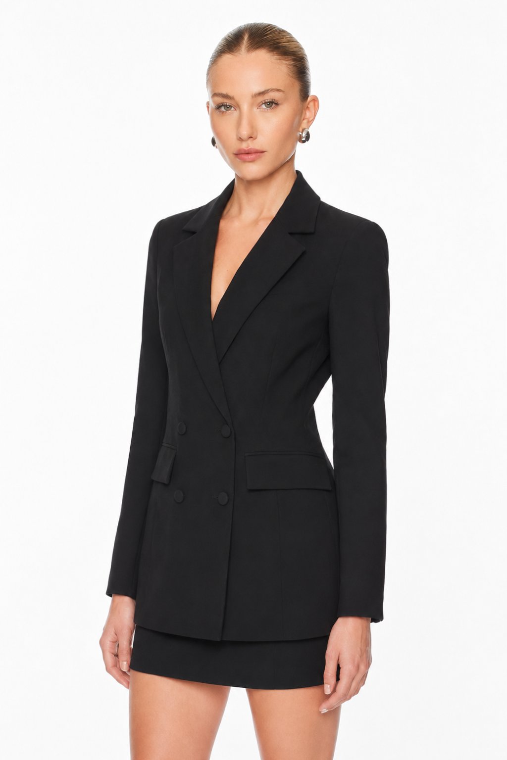 Sunzel Womens Black Double Breasted Blazer Coat Slim Fit Lapel Long Sleeve Dressy Office Jacket with Flap Pockets