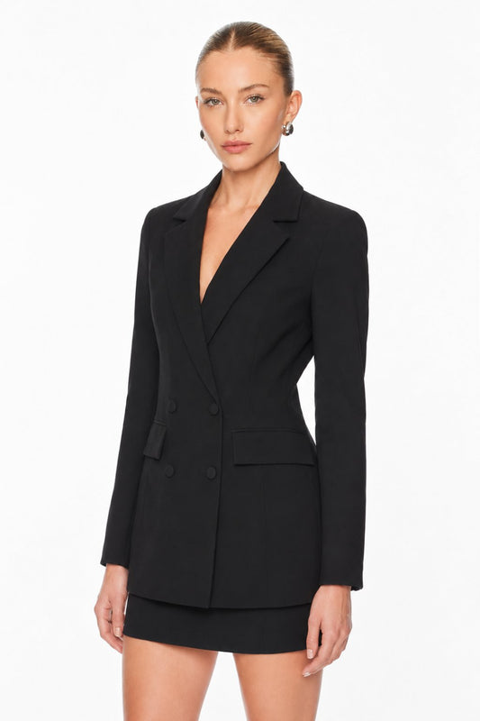 Sunzel Womens Black Double Breasted Blazer Coat Slim Fit Lapel Long Sleeve Dressy Office Jacket with Flap Pockets