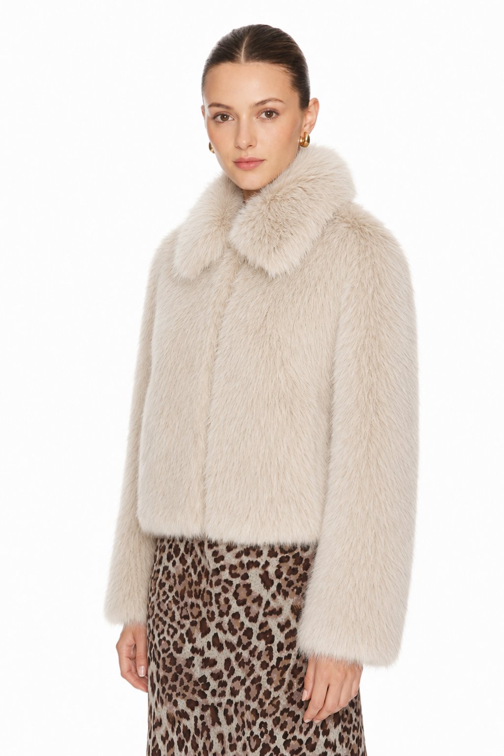 Sunzel Womens Faux Fur Coat Cropped Jacket Plush Turn Down Collar Long Sleeve Smoothing Fall Winter Dressy Casual Outerwear