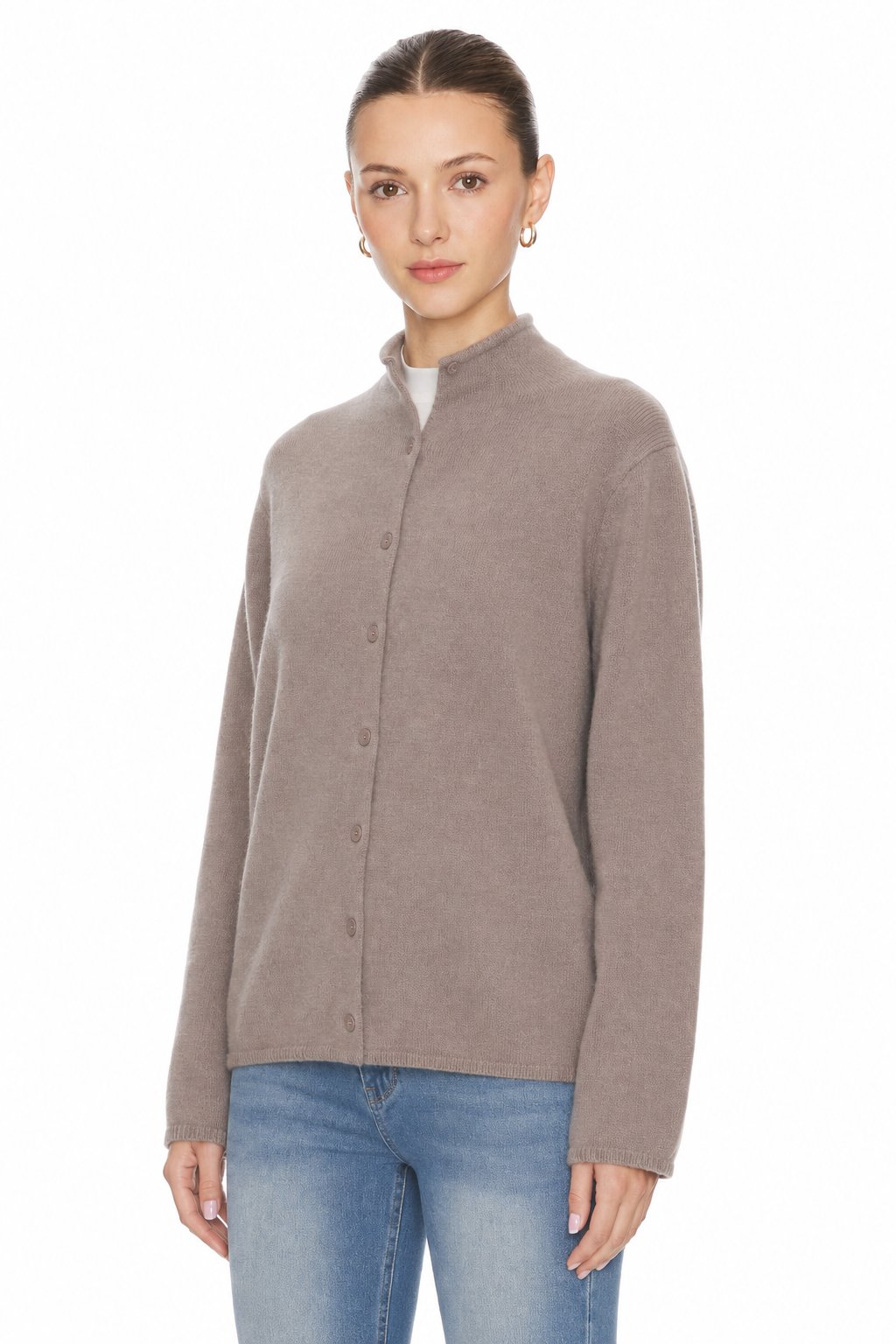 Sunzel Womens Knit Cardigan Mock Neck Button Down Sweater, Long Sleeve Loose Fit Soft Fall Winter Casual Layering Top