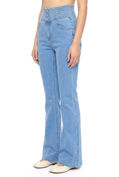Sunzel Womens Elastic Waist Flare Jeans High Waisted Denim Pants Butt Lifting Pocket Smoothing Slim Stretch Jeans