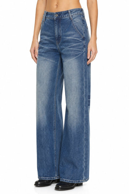 Sunzel Womens Baggy Wide Leg Jeans Low Rise Vintage Wash Denim Pants, Whisker Loose Long Casual Jeans with Pockets